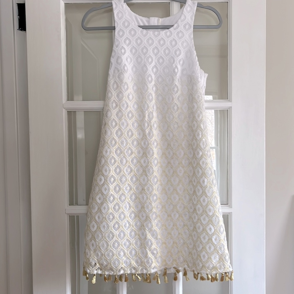 Lily Pulitzer White Dress with Gold Tassel Detail